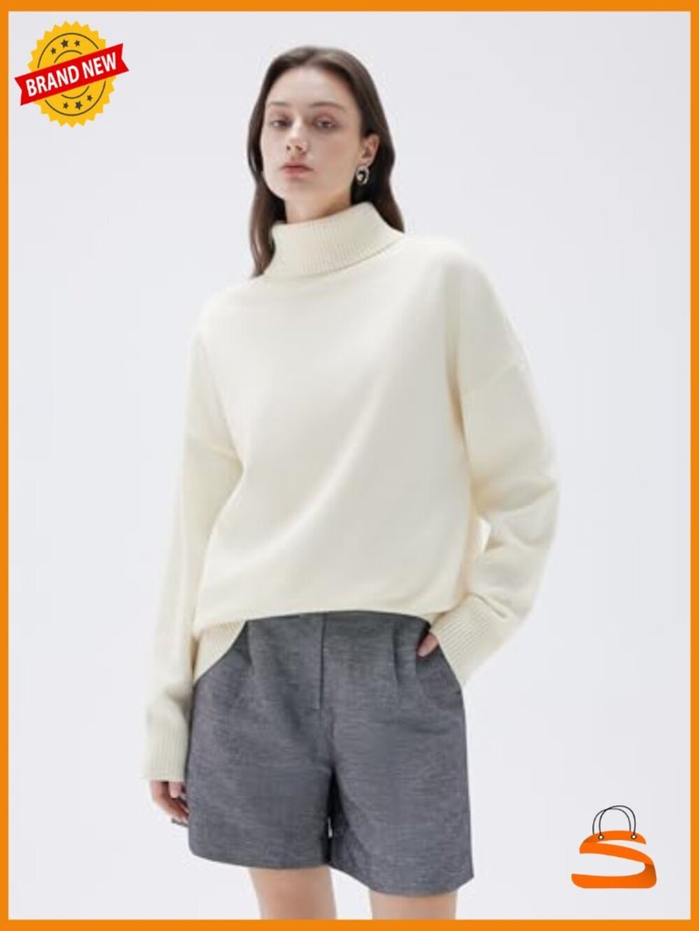 Oversized Cashmere Blend Turtleneck Pullover Sweater Long Sleeve Knit - Picture 3 of 6